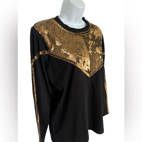 SETA Black Town Sweater Gold Sequined Studded Size M. - Picture 3 of 8